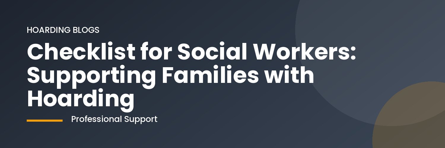 Social worker reviewing a checklist with a family in a cluttered living room